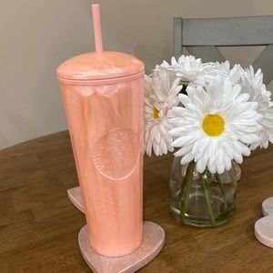 Pink pearl dome top Starbucks tumbler